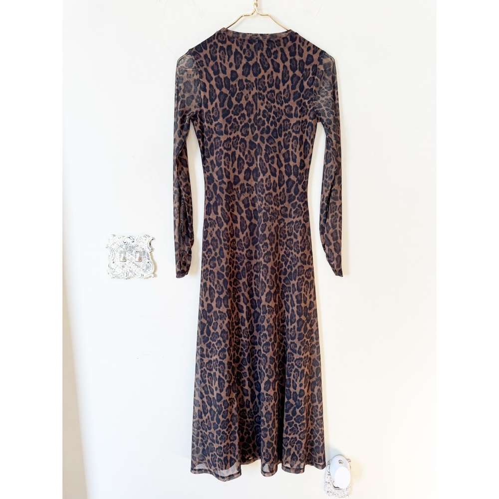 Rachel Zoe Leopard Mesh Midi Dress Brown and Black Animal Print XS - Picture 9 of 11